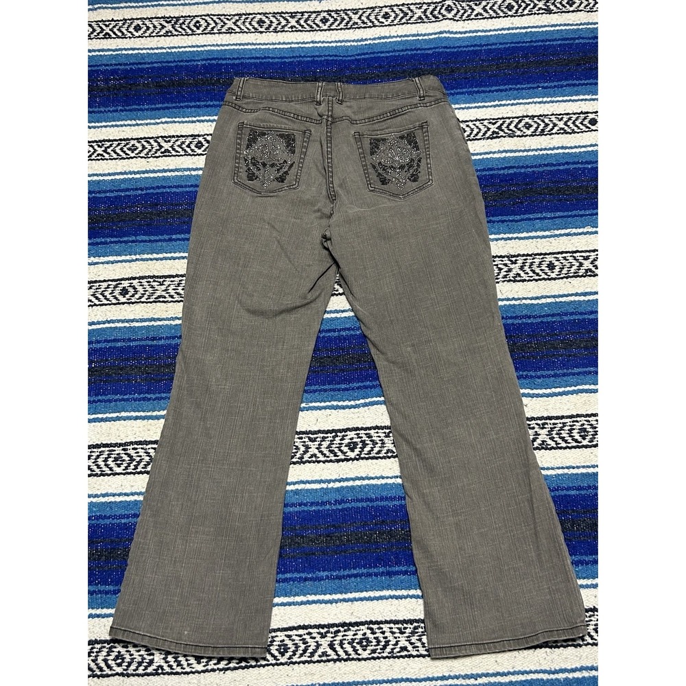 Chicos Platinum Jeans Womens 2.5 Reg Gray Bootcut Rhinestone Embellished Stretch